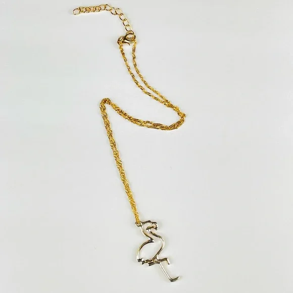 🔴🔴 NEW Pink Flamingo Rhinestone Necklace Chain Necklace Pink - Picture 8 of 13